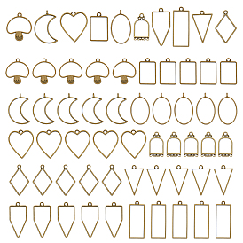 60Pcs 10 Styles Rack Plating Alloy Triangle Open Back Bezel Pendants, for DIY UV Resin, Epoxy Resin, Pressed Flower Jewelry, Mixed Shapes