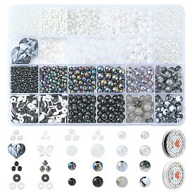 Kit de fabrication de bracelet extensible imitation pierres précieuses bricolage, y compris rond et bicône et coeur et forme de papillon acrylique et graines de verre et perles heishi en argile polymère