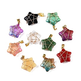 Lampwork Pendants, Copper Wire Wrapped Star Charm, Golden