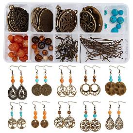 SUNNYCLUE DIY Dangle Earring Making Kits, Including Tibetan Style Alloy Pendants & Pendant Rhinestone Settings, Gemstone Beads, Brass Earring Hooks, Iron Eye Pin