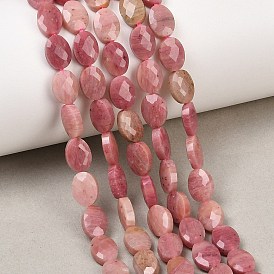 Природные родонит бисер нитей, граненые, Плоско-овальные