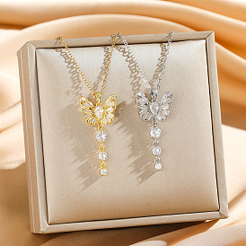 304 Подвески из нержавеющей стали, латуни и кубического циркония, бабочка