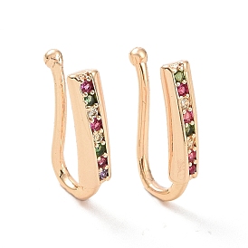 Colorful Cubic Zirconia Rectangle Cuff Earrings, Brass Non-piercing Jewelry for Women