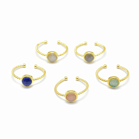 Natural Gemstone Cuff Finger Rings, with Brass Findings
