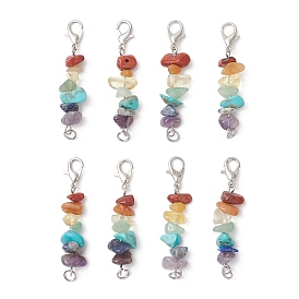 Pendentifs décoratifs en éclats de pierres précieuses naturelles et synthétiques pour les chakras, avec alliage de zinc homard fermoirs pince