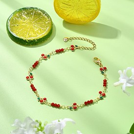 Браслеты на лодыжку из латуни, стекла и эмали, с звеньями в виде красной вишни, для женщин.