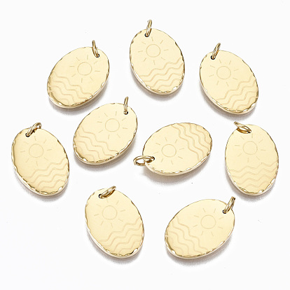 304 Stainless Steel Pendants, with Jump Rings, Oval with Sun