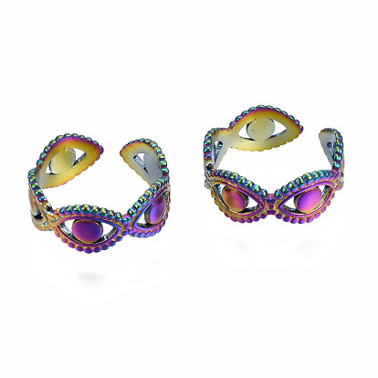 Evil Eye Lucky Cuff Rings, Hollow Wide Open Rings, Rainbow Color 304 Stainless Steel Rings for Women