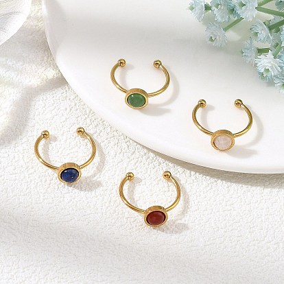 201 Stainless Steel with Natural Mixed Gemstone Finger Rings, Round