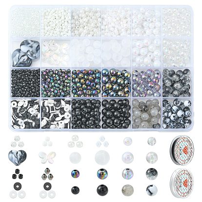 Kit de fabrication de bracelet extensible imitation pierres précieuses bricolage, y compris rond et bicône et coeur et forme de papillon acrylique et graines de verre et perles heishi en argile polymère