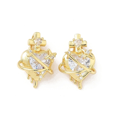 Латунные микропаве прозрачные подвески с фианитом, сердце и крест, без свинца и без кадмия, долговечный, стойки покрытие