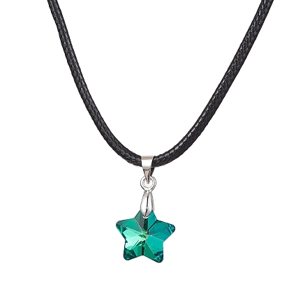 Glass Star Pendant Necklaces, with Imitation Leather Cords