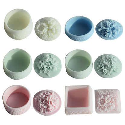 Round/Square Flower Pattern Storage Box Food Grade Silicone Molds, Resin Casting Molds, for UV Resin, Epoxy Resin Craft Making