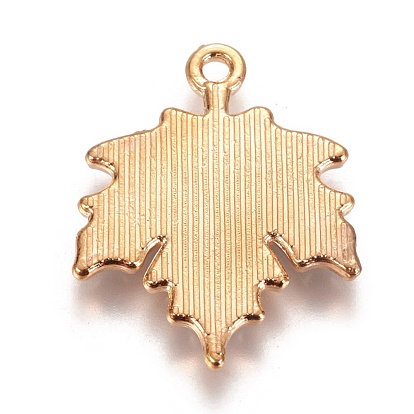 Autumn Theme Zinc Alloy Pendants, with Enamel, Maple Leaf, Light Gold