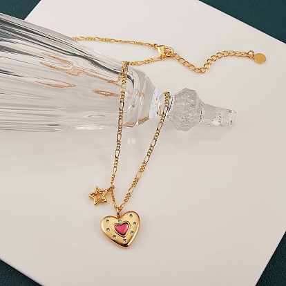 Collier pendentif étoile coeur zircon cubique rose, bijoux en laiton pour femmes