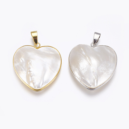 Shell Pendants, with Brass Finding, Heart