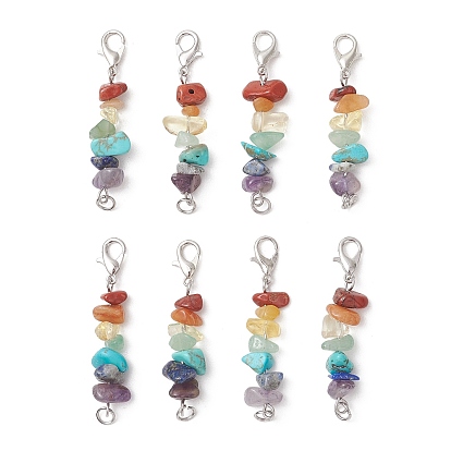Pendentifs décoratifs en éclats de pierres précieuses naturelles et synthétiques pour les chakras, avec alliage de zinc homard fermoirs pince