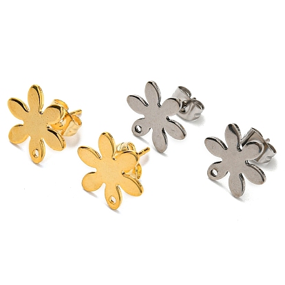 201 Stainless Steel Stud Earrings Finding, with 304 Stainless Steel Pins, Flower