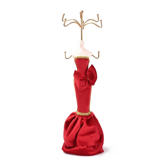 Princess Jewelry Stand, Polyester & Flannelette Dress Resin Human Model Bracket, Metal Earrings Rack Double-Deck Receptacle