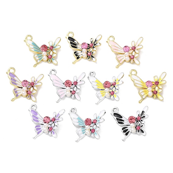 Подвески из эмали и сплава, бабочки прелести, со стразами, ABS имитация жемчуга, стойки покрытие, золотые / платиновые