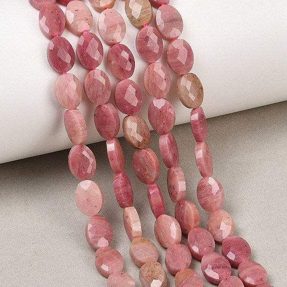 Природные родонит бисер нитей, граненые, Плоско-овальные