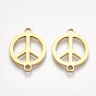201 Stainless Steel Links Connectors, Laser Cut Links, Flat Round with Peace Sign