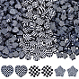 300шт. 3 стили, клетчатая тематика, бусины из полимерной глины ручной работы, чёрные