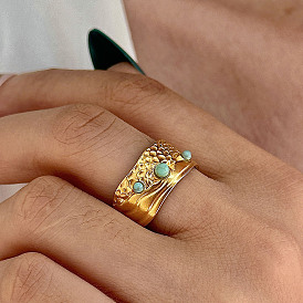 304 Открытые кольца-манжеты из нержавеющей стали и бирюзы, золотые