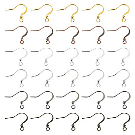 60Pcs 6 Colors Brass French Earring Hooks, Flat Earring Hooks, Ear Wire, with Beads and Horizontal Loop