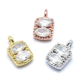Brass Charms, with Cubic Zirconia, Cadmium Free & Nickel Free & Lead Free, Rectangle