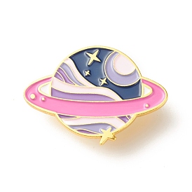 Planet with Star Enamel Pin, Cool Creative Iron Enamel Brooch for Backpack Clothes, Golden