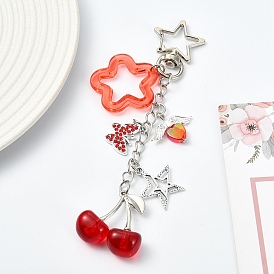 Colgante decorativo de flor de cerezo en aleación y acrílico, con cadena de hierro y cierres de langosta giratorios de aleación de estrella, Platino