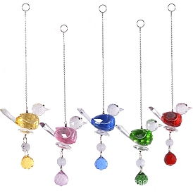 Glass Bird Hanging Ornaments, Round Charm Tassel Suncatcher for Window Garden Decoration