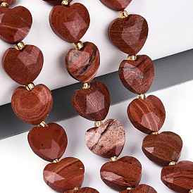 Натуральные красные яшмы бусы пряди, граненое сердце, с бисером