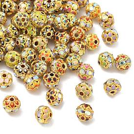Бусины из сплава и страза, с эмалью, круглые, золотые