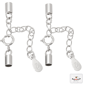 4 conjuntos 2 estilo 925 extremos de cordón de plata esterlina, con cadenas de extensor, dijes de lágrima y cierres de anillo de resorte