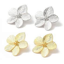 Rack Plating Brass Stud Earrings, Cadmium Free & Lead Free, Long-Lasting Plated, Flower