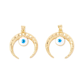 Rack Plating Brass Pendants, with Enamel, Long-Lasting Plated, Cadmium Free & Lead Free, Moon with Evil Eye