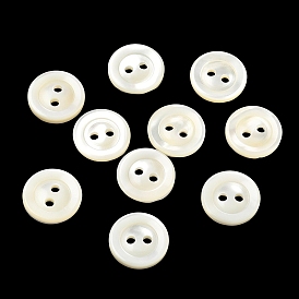 Natural Shell Buttons, 2-Hole Flat Round Buttons with Vintage Rimmed