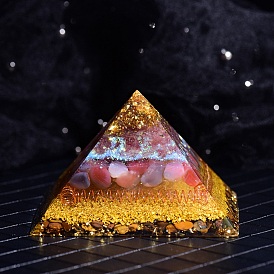 Orgonite Pyramid Resin Energy Generators, Reiki Natural Strawberry Quartz Chips Inside for Home Office Desk Decoration