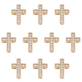 10шт латунь микро паве прозрачные бусины кубического циркония, крестик