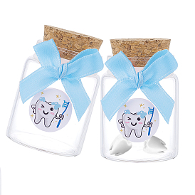 2шт. колонна прозрачное стекло молочные зубы пустые пробковые бутылки с бантом и пластиковые наклейки с изображением зубов