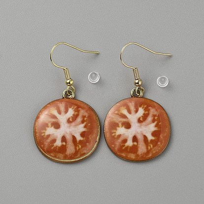 Pendientes colgantes de frutas esmaltadas, Pendientes colgantes de aleación de oro claro con ganchos de hierro para mujer.