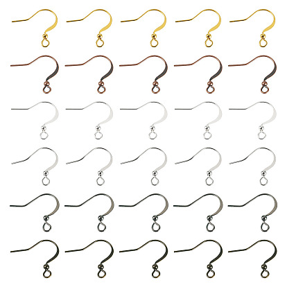 60Pcs 6 Colors Brass French Earring Hooks, Flat Earring Hooks, Ear Wire, with Beads and Horizontal Loop