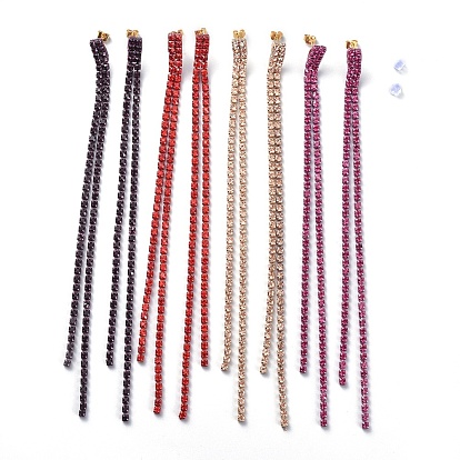 Tassel Earrings, with Brass Rhinestone Cup Chain, Golden Plated Brass Stud Earring Findings, Brass/Plastic Ear Nuts and Cardboard Packing Box