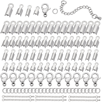 Наборы для изготовления ювелирных изделий своими руками, включая 304 складные обжимные наконечники из нержавеющей стали, складные обжимные наконечники, застежки-карабины, соединительные кольца и удлинители цепочек.