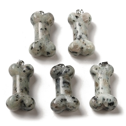 Pendentifs en pierres fines, Breloques en os de chien avec fermoir en fer platine
