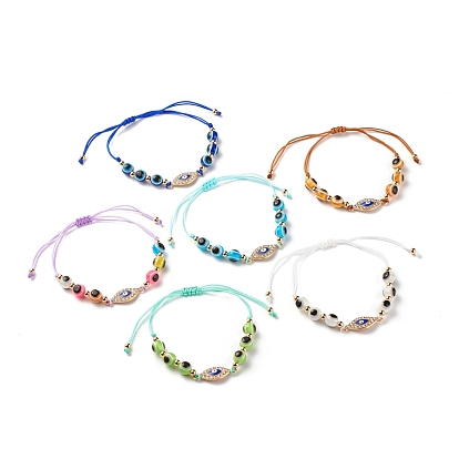 Round Evil Eye Resin Braided Bead Bracelet, Crystal Rhinestone Horse Eye Link Bracelet for Women