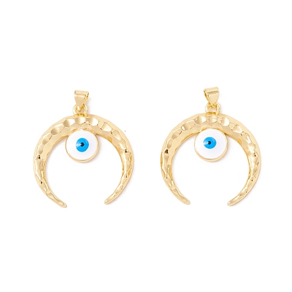 Rack Plating Brass Pendants, with Enamel, Long-Lasting Plated, Cadmium Free & Lead Free, Moon with Evil Eye