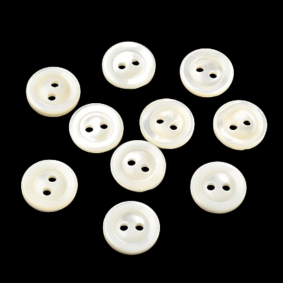 Natural Shell Buttons, 2-Hole Flat Round Buttons with Vintage Rimmed